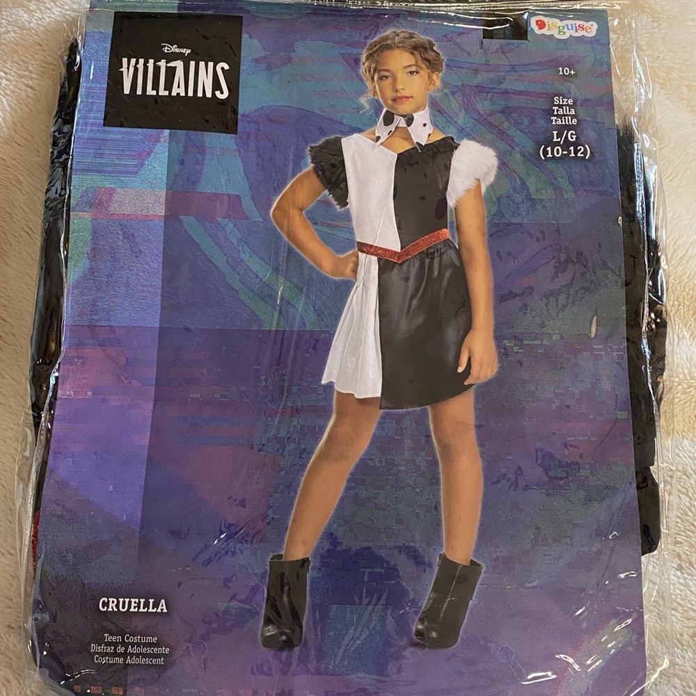Disney Villains Girls' Pre-Teens' Cruella Halloween Costume Sz Large (10-12) NWT